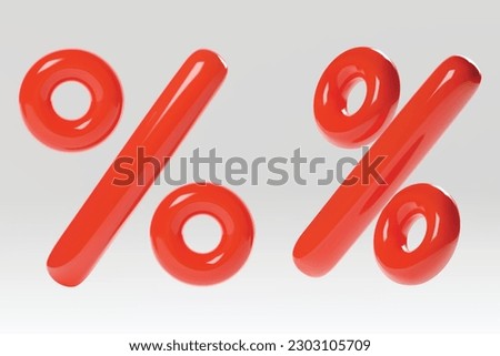 Realistic 3D Vector Percent sign red color. Percentage 3D vector illustration.