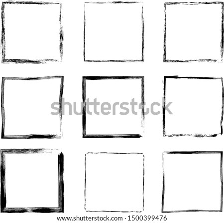 Hand drawn vector set with grunge square frames and borders for graphic design