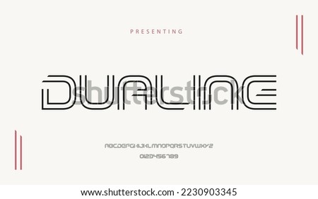 Modern abstract double thin line alphabet font, uppercase and numbers,  vector design.