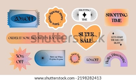 Gradient stickers with slogans. Aesthetic vintage bages. Stickers for sale.