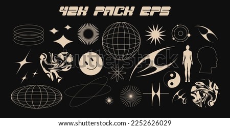 Vector Graphic Assets Set. Bold modern Shapes for Posters Template, flyers, clothes, social media, graphic design, sticker, In Y2k style, Futuristic, Anti-design, Digital Collage, Retro Futurist.