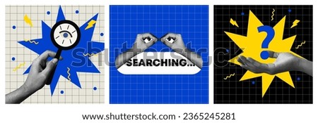 People looking, searching job, observing, watching, finding and discovering opportunities. Flat graphic vector collage illustrations