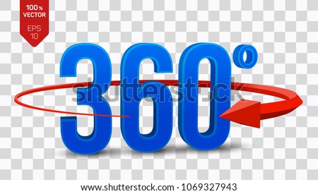 360 degrees sign. 3d isometric Angle 360 degrees view icon isolated on transparent background. Virtual reality. Geometry math symbol. Vector illustration.