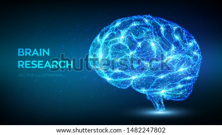 Brain. Low poly abstract digital human brain. Neural network. IQ testing, artificial intelligence virtual emulation science technology concept. Brainstorm think idea. 3D polygonal vector illustration.