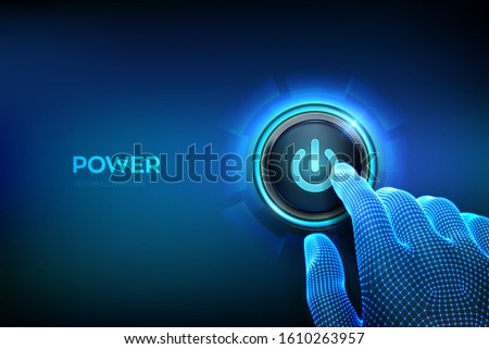 Power button. Closeup finger about to press a power button.   Hardware equipment concept. Vector illustration.