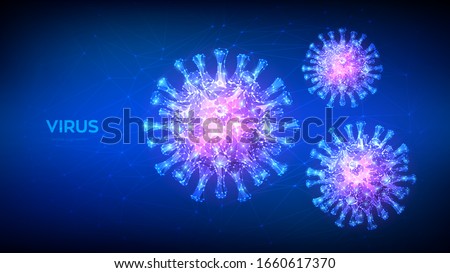 Coronavirus 2019-nCov novel coronavirus low poly abstract concept. Microscopic view of virus cells close up. Dangerous ncov corona virus, SARS pandemic risk. 3D polygonal vector illustration.
