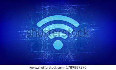 Wi-Fi network icon. Wi Fi sign made with binary code. Wlan access, wireless hotspot signal symbol. Mobile connection zone. Data transfer. Router or mobile transmission. Vector illustration.