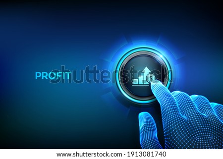 Profit button. Business growth. Finance concept of profitability or return on investment. Closeup finger about to press a button with profit symbol. Just push the button. Vector illustration