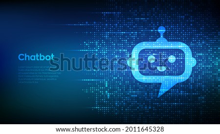 Robot chatbot head icon sign made with binary code. Chatbot assistant application. AI concept. Digital binary data and streaming digital code. Matrix background with digits 1.0. Vector Illustration.
