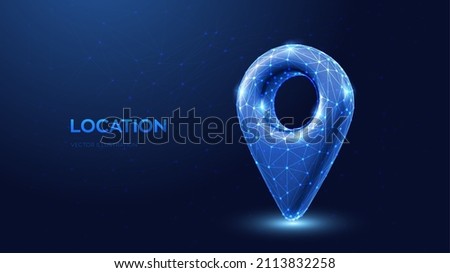 Point of location 3d icon. Low polygonal pointer of map. Low poly wireframe map marker sign. Gps pointer graphic element. Navigation pin point global position system symbol. Vector illustration.