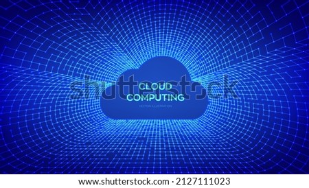 Cloud technology background. Cloud computing. Cloud storage internet concept. Abstract futuristic cyberspace. Data flow tunnel. Big data. Vector Illustration.