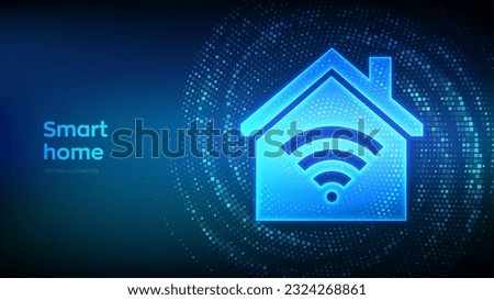 Smart home icon made with binary code. Automation control system concept. Smart home automation assistant. Virtual tunnel warp made with digital code. Data Flow. Vector Illustration.
