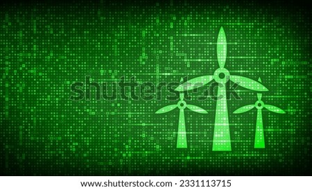 Wind energy icon made with electricity signs. Wind turbines. Wind power station background. Alternative energy. Sustainable development. Renewable green energy industrial concept. Vector illustration.