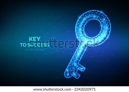 Key. Low poly abstract key sign. Key to success or solution. Turnkey solution and services concept. Goals achievement, opportunities for business development. 3D low polygonal vector illustration.