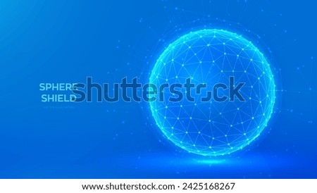 Sphere shield. Abstract low polygonal Sphere on blue background. Protection shield. Abstract cyberspace technology concept of protection, anti virus, security. Vector illustration.