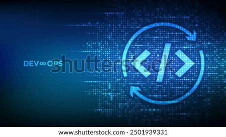 Devops icon made with binary code. Agile development and optimisation. Software engineering. Software development practices methodology. Digital code background with digits 1.0. Vector Illustration.