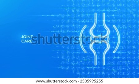 Joint icon. Joint health. Joint pain, inflammation, damage, arthritis treatment. Physiotherapy, Diagnostics concept. Blue medical background made with cross shape symbol. Vector illustration.