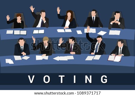 Voting Raised hands of businessmen and