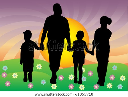 Happy family walking