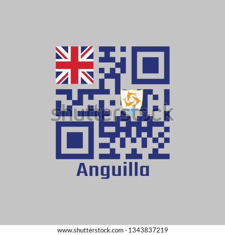 QR code set the color of Anguilla flag, Blue Ensign with the British flag in the canton, charged with the coat of arms of Anguilla in the fly. with text Anguilla.