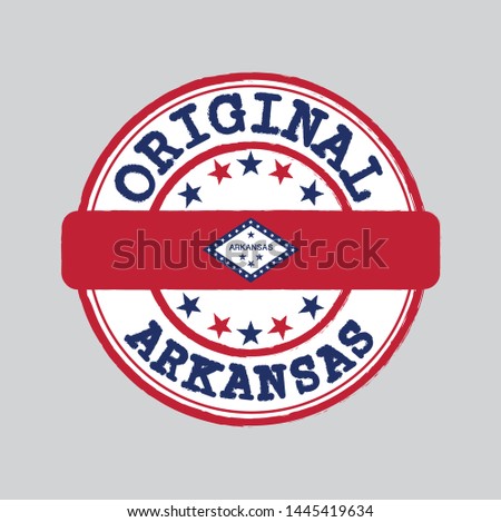 Vector Stamp for Original logo with text Arkansas and Tying in the middle with States Flag. Grunge Rubber Texture Stamp of Original from Arkansas.