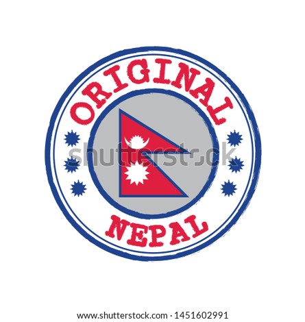 Vector Stamp for Original logo with text Nepal and Tying in the middle with nation Flag. Grunge Rubber Texture Stamp of Original from Nepal.