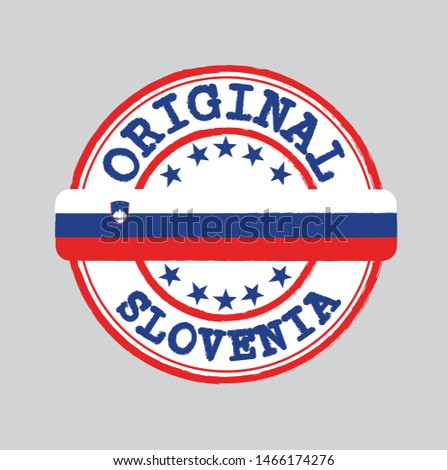 Vector Stamp of Original logo with text Slovenia and Tying in the middle with nation Flag. Grunge Rubber Texture Stamp of Original from Slovenia.