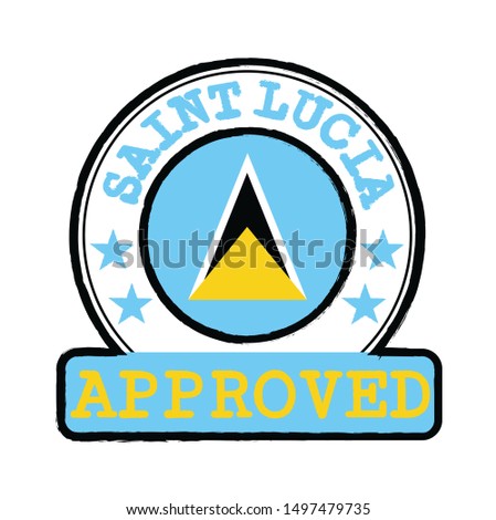 Vector Stamp of Approved logo with Saint Lucia Flag in the round shape on the center. Grunge Rubber Texture Stamp of Approved from Saint Lucia.