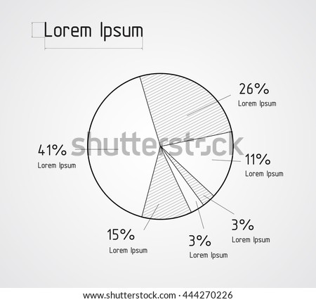 Vector illustration of the line pie chart. Infographic elements. Technical drawing