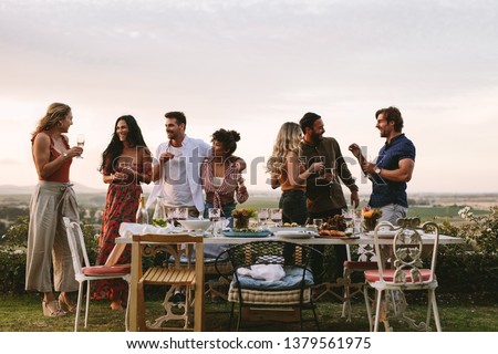 Similar – Image, Stock Photo A happy garden party with floating chair