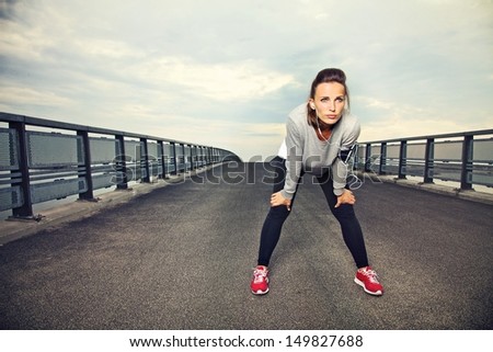 Similar – Image, Stock Photo Woman resting from running