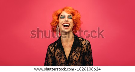 Image, Stock Photo Eccentric androgynous man in black outfit