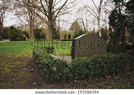 An empty cemetery with a gravestone.