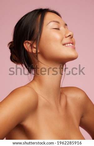Similar – Image, Stock Photo Young Woman with Toothy Smile Posing in Autumnal Park