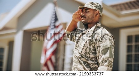 Similar – Image, Stock Photo Soldiers standing on the street in a military uniform with camouflage and black military boots