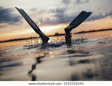 Similar – Image, Stock Photo Man in wetsuit on paddleboard in sea