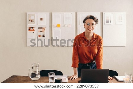 Similar – Image, Stock Photo Woman smiles from behind coffee cup