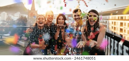 Similar – Image, Stock Photo New Years Eve celebration concept background.Medical mask with the numbers 2021 and Champagne bottle with glasses .Covid-19 New Year concept