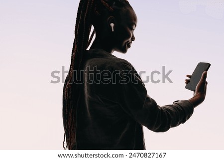 Similar – Image, Stock Photo Woman with earbuds in studio