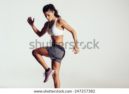 Similar – Image, Stock Photo Fit female athlete doing bound angle pose