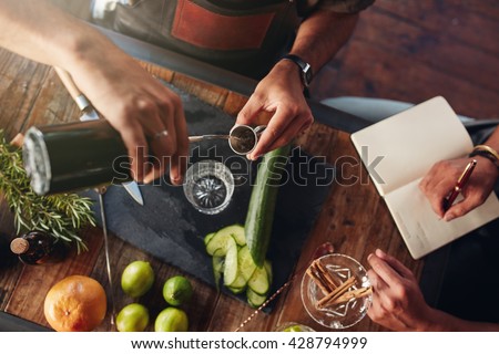 Similar – Image, Stock Photo Crop barman preparing cocktail at counter