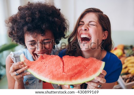 Similar – Image, Stock Photo Woman eating watermelon