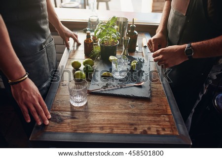 Similar – Image, Stock Photo Crop barman preparing cocktail at counter