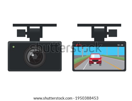 Drive recorder illustration, front camcorder recording screen, LCD display illustration set, daytime