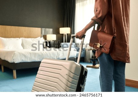 Similar – Image, Stock Photo Unrecognizable traveling woman in forest