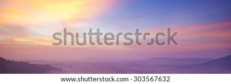 Beautiful panoramic landscape with colorful twilight sky