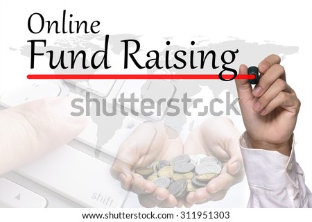 Hand writing online fund raising workshop over white