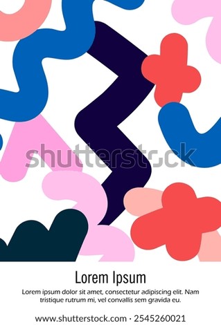 Abstract Minimal Vector Background in Trendy Doodle Style.   Vibrant Graphic Print with Dynamic Lines and Geometric Shapes.  Set of Vivid Poster 80s - 90s Design for Landing Page, Cover, Brochure. 