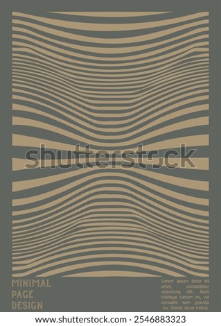 Abstract Poster Design with Optical Illusion Effect. Minimal Psychedelic Cover Page Collection. Grey Wave Lines Background. Fluid Stripes Art. Swiss Design. Vector Illustration for Banner. 