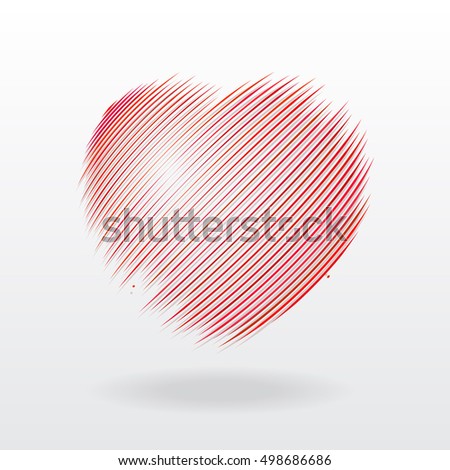 Red bulging stripes heart with shadow.